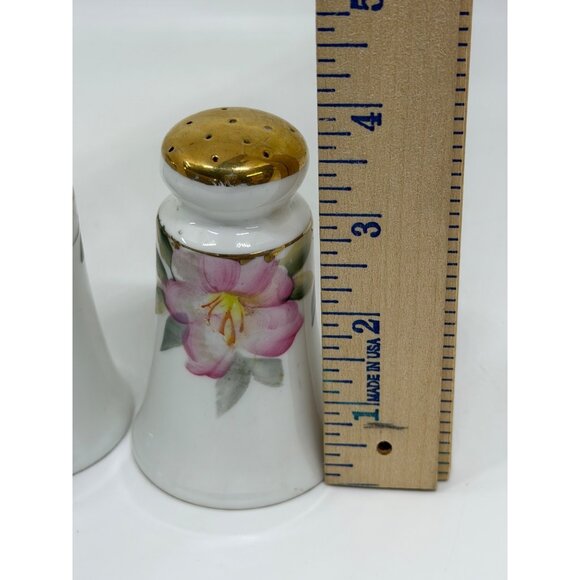 VTG Noritake Azalea Painted Floral Salt Pepper Shakers 4" Japan Gold Trim Set 2 - Picture 6 of 6